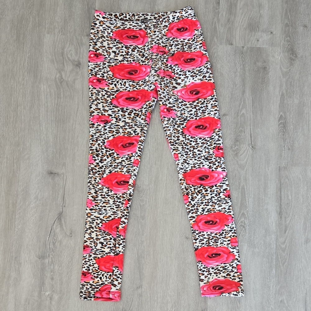 Floral Leopard Faux Fur Lined Leggings